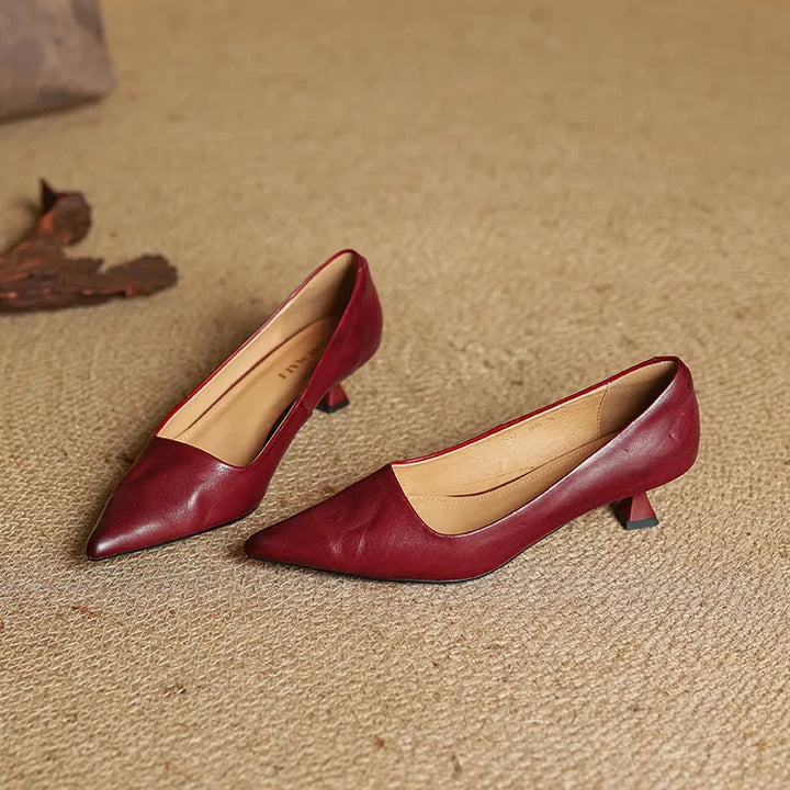 Dahlia | Chic Pointed Toe Genuine Leather Kitten Heels