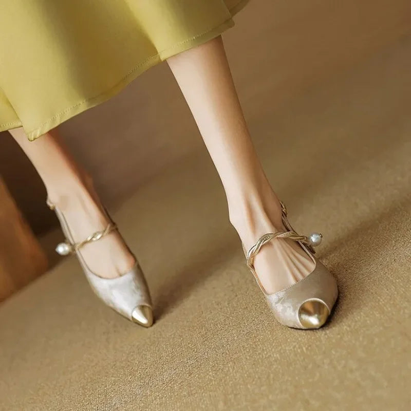 Eliana | Elegant Pearl-Accent Green Slingback Kitten Heels