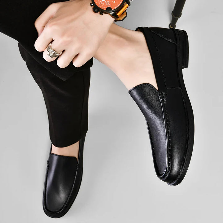 Elyse | Elegant Black Genuine Leather Slip-On Loafers For Men