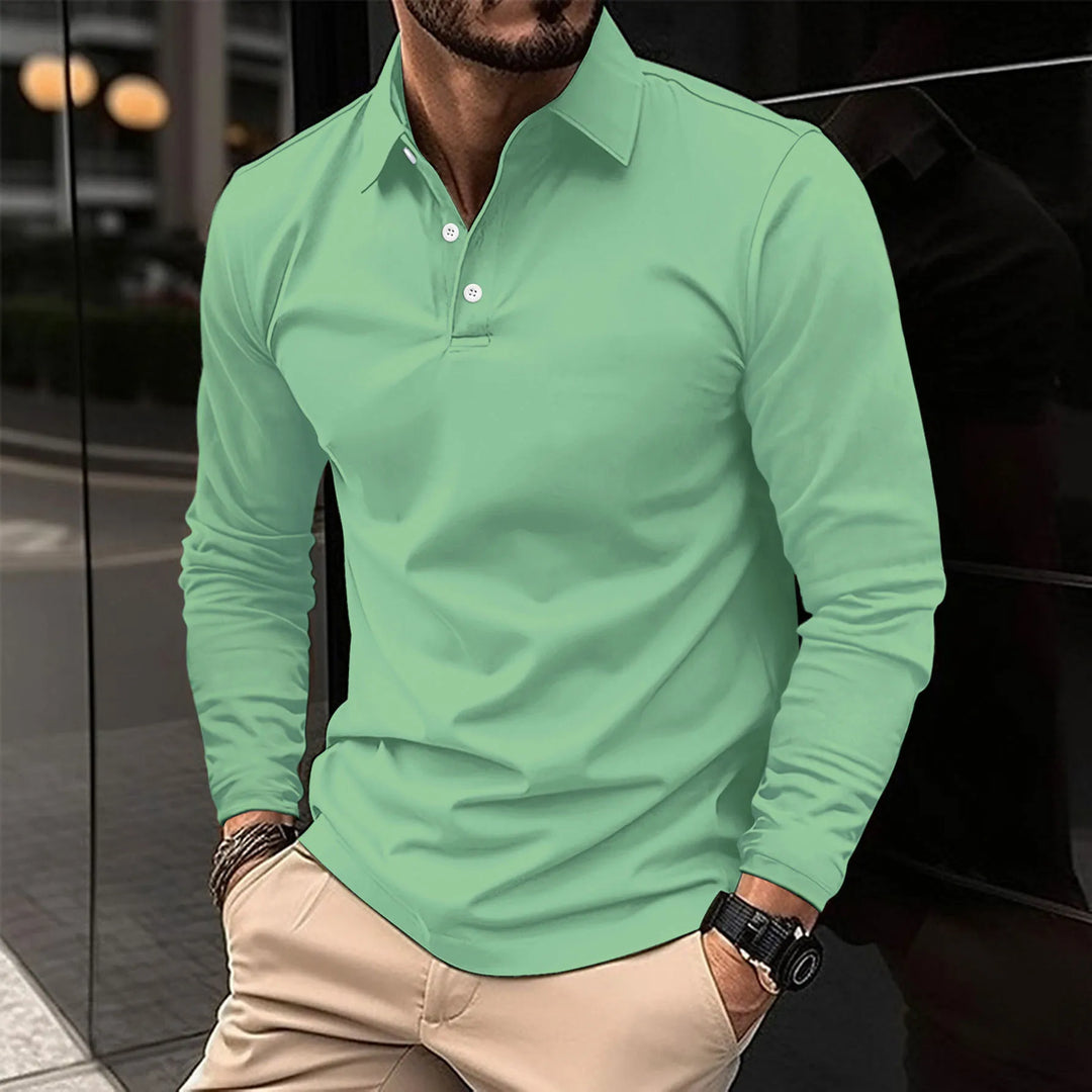 Kingston | Elegant Long-Sleeve White Polo Shirt For Men