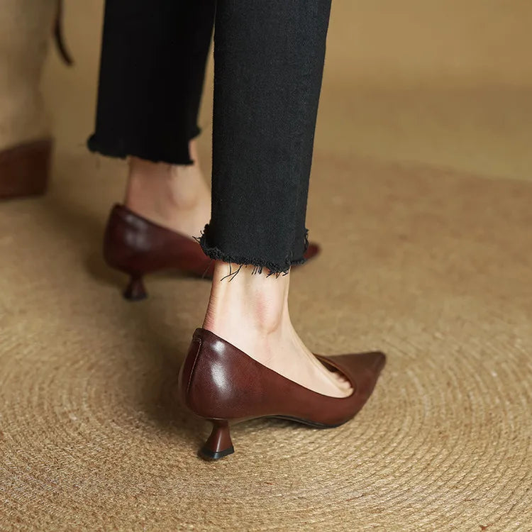 Dahlia | Chic Pointed Toe Genuine Leather Kitten Heels