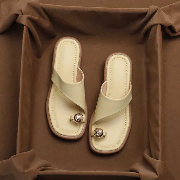 Mila | Stylish Square Toe Block Heel Leather Sandals