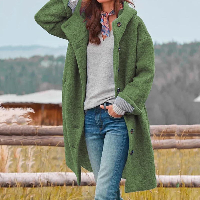 Juniper | Elegant Long Hooded Winter Coat With Button Front