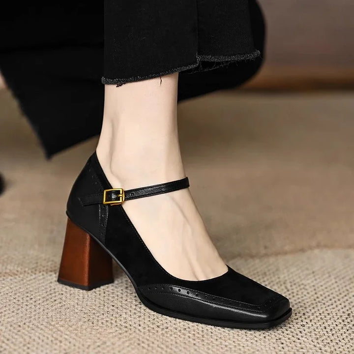 Margot | Chic Brown Mary Jane Block Heels With Square Toe