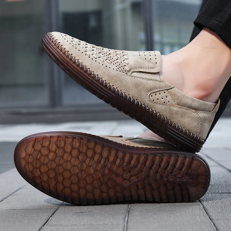 Elyse | Stylish Perforated Leather Slip-On Loafers For Men