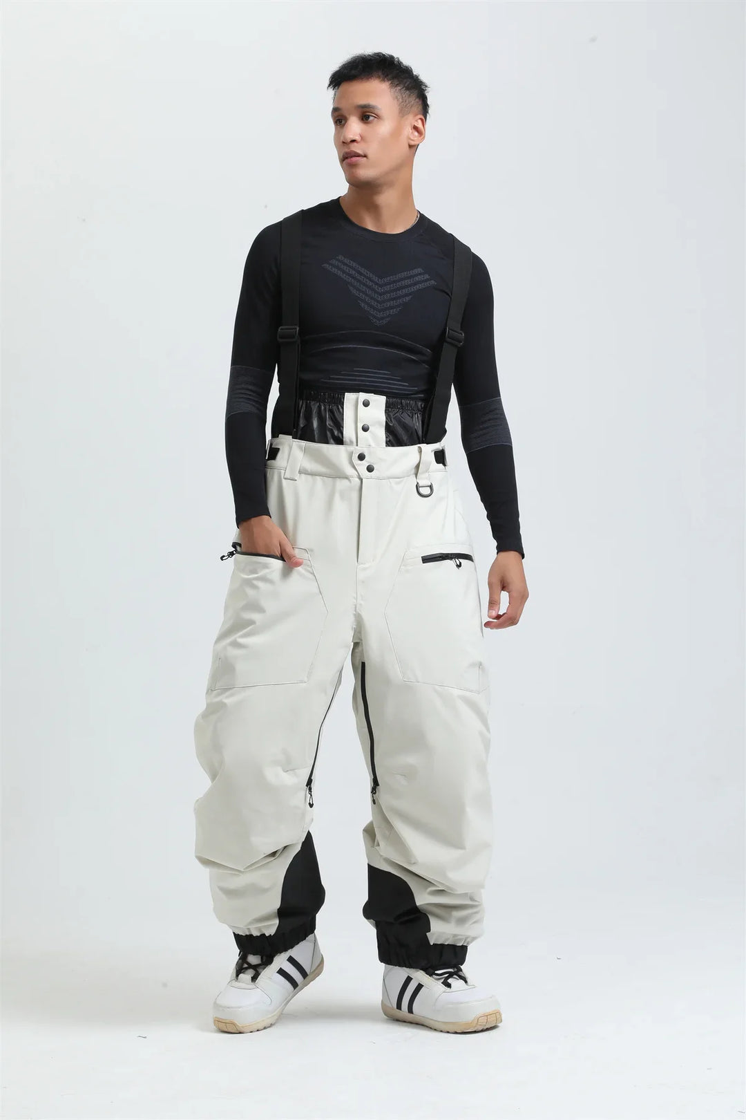 Phoebe | Stylish Unisex Beige Ski Bib Pants With Suspenders