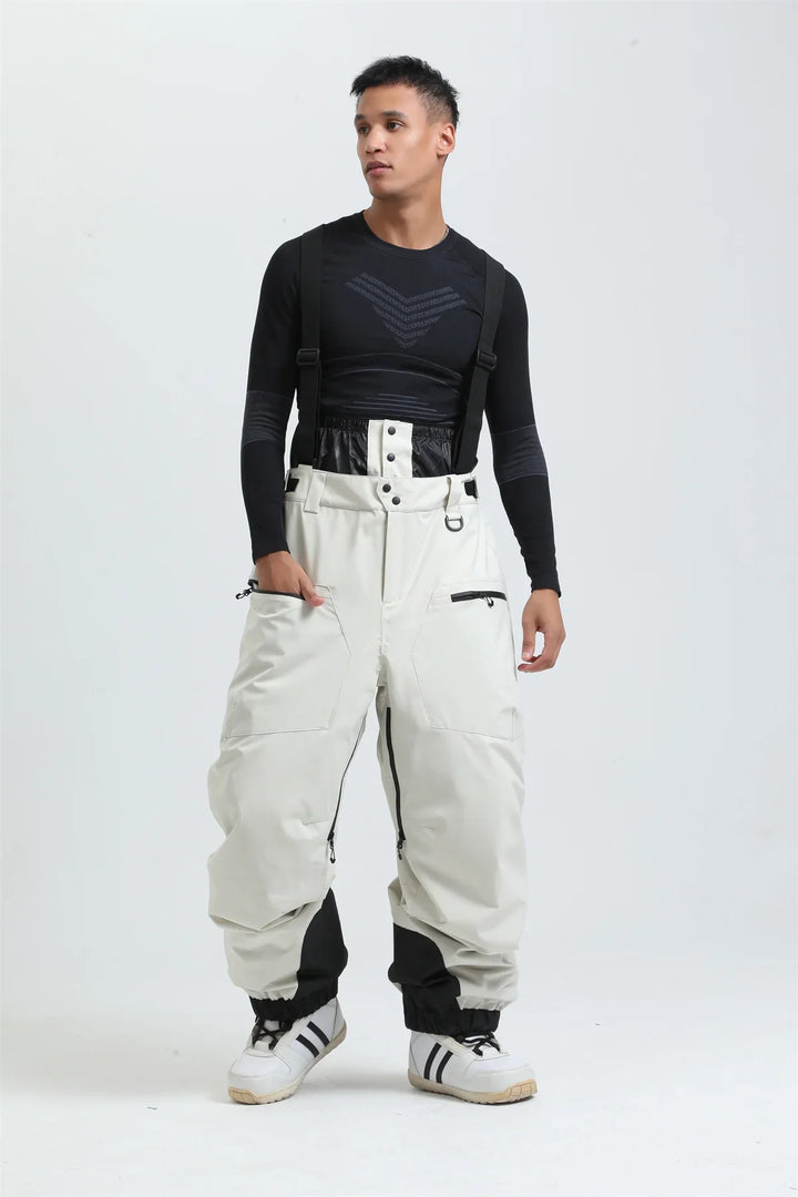 Phoebe | Stylish Unisex Beige Ski Bib Pants With Suspenders