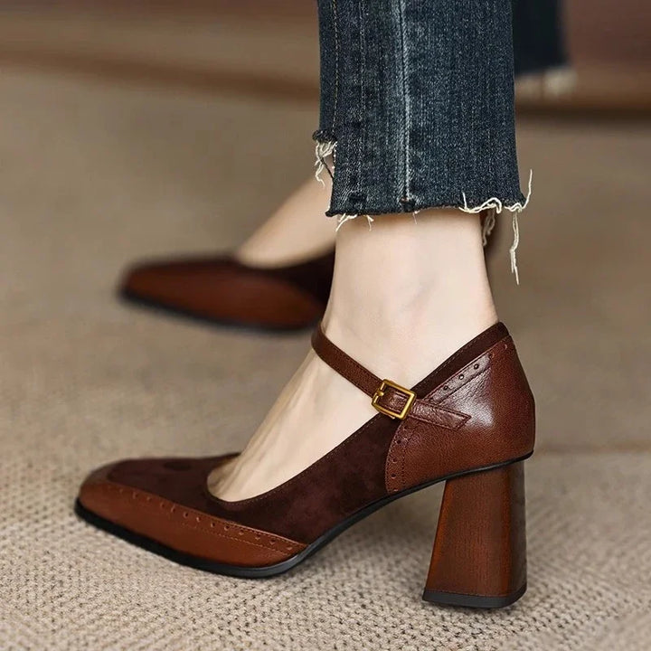 Margot | Chic Brown Mary Jane Block Heels With Square Toe