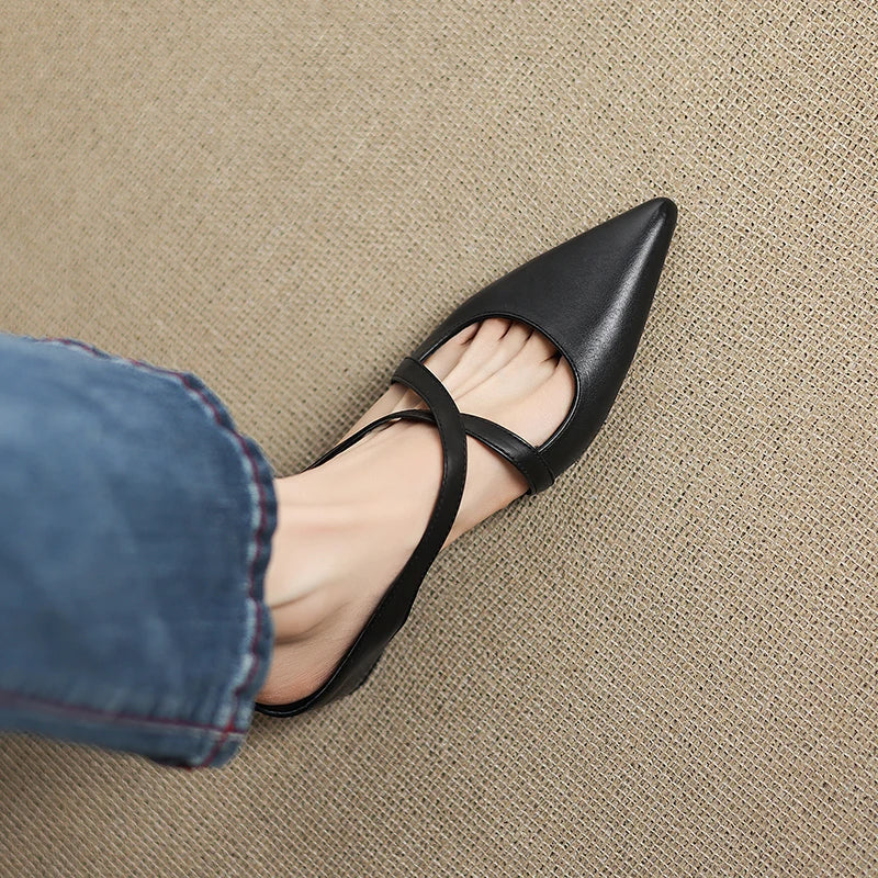 Serena | Elegant Red Leather Pointed Toe Cross-Strap Mules
