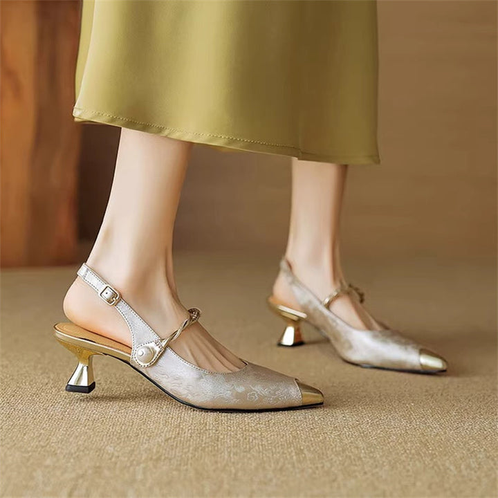 Savana | Elegant Pearl Accent Pointed Toe Kitten Heels