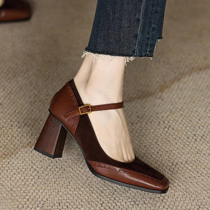 Margot | Chic Brown Mary Jane Block Heels With Square Toe