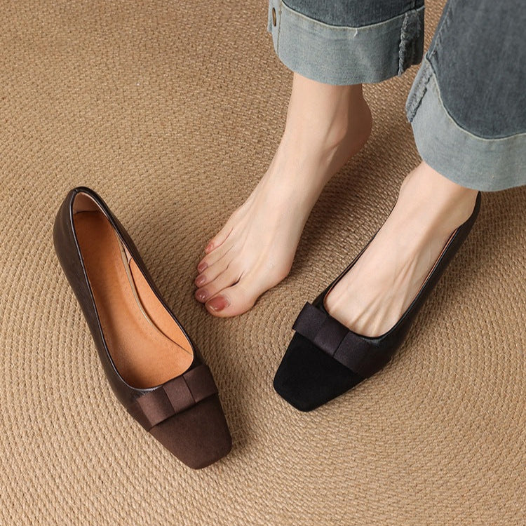 Eloise | Elegant Square Toe Block Heel Pumps With Bow Detail