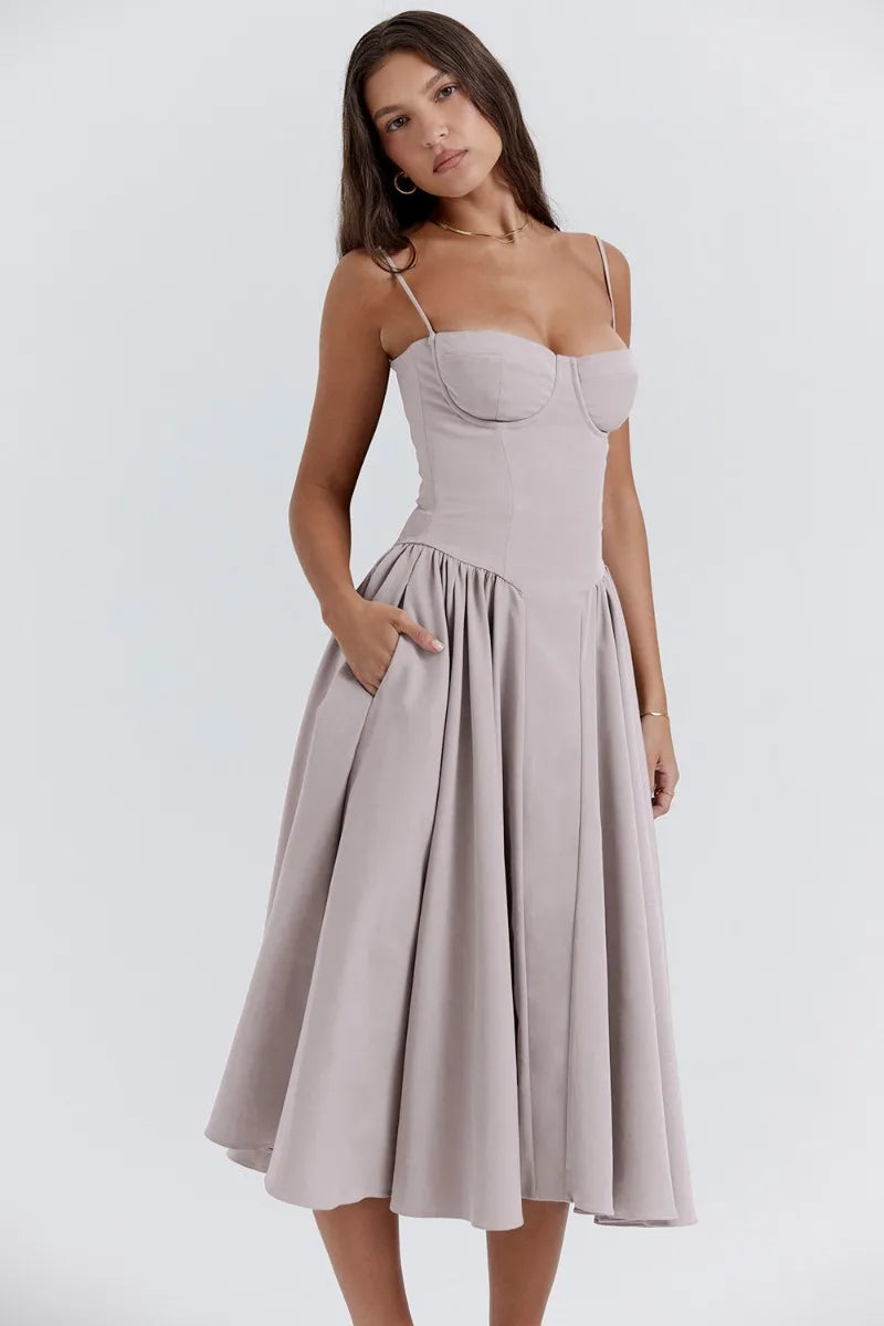 Clara | Elegant Structured Bustier Midi Dress