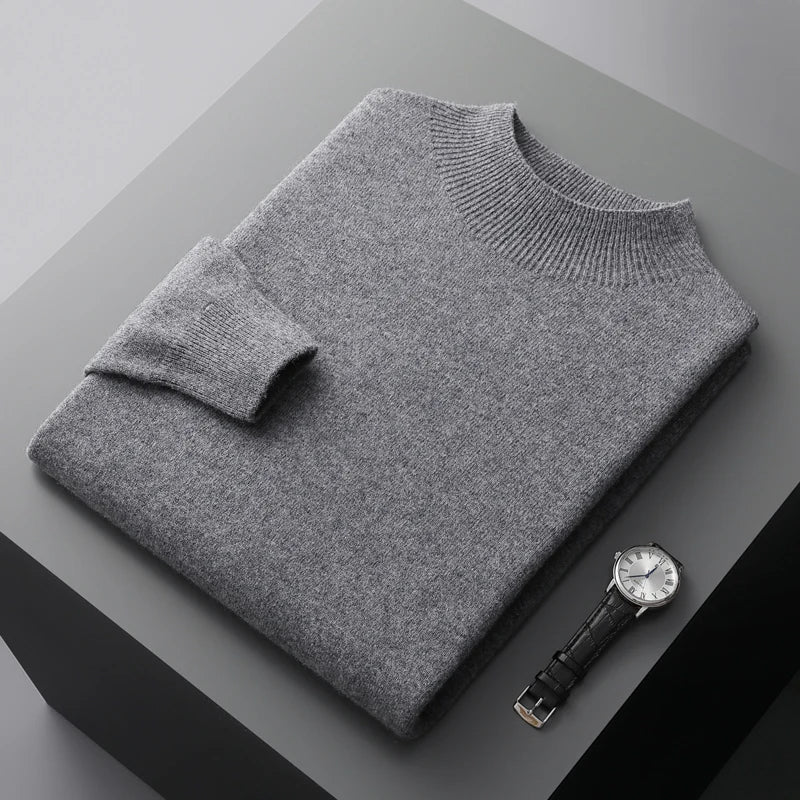 Men's Premium Mock Neck Merino Wool Pullover Sweater