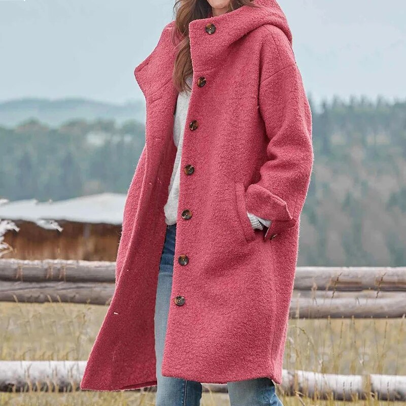 Juniper | Elegant Long Hooded Winter Coat With Button Front