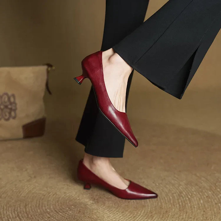 Cordelia | Elegant Pointed Toe Genuine Leather Kitten Heels