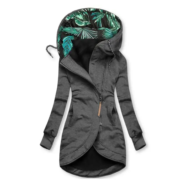 Elyse | Stylish Hooded Winter Coat With Tropical Print Lining
