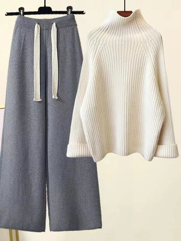 Nora | Chic Turtleneck Knitwear Set With Wide Leg Pants