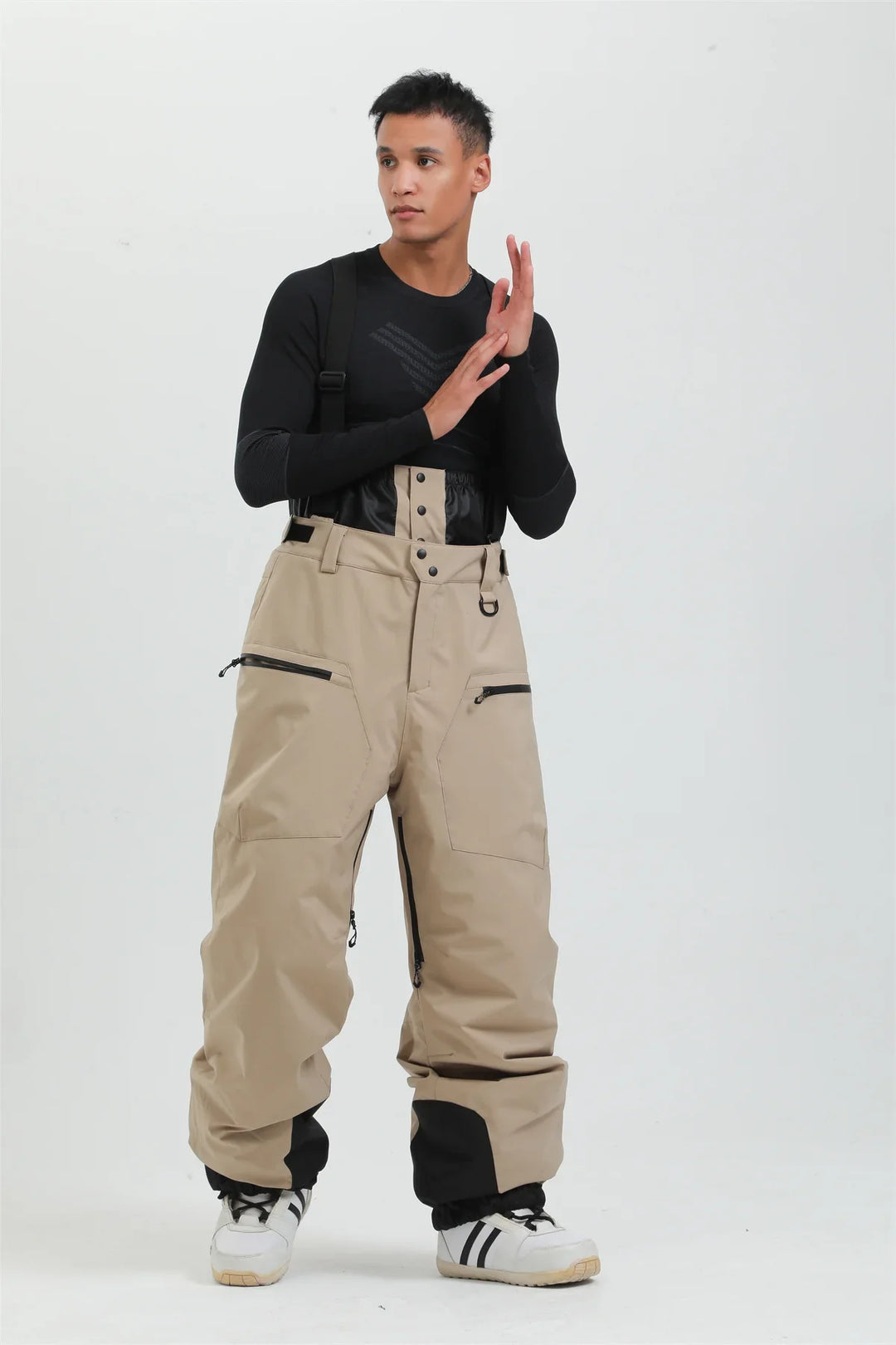 Phoebe | Stylish Unisex Beige Ski Bib Pants With Suspenders