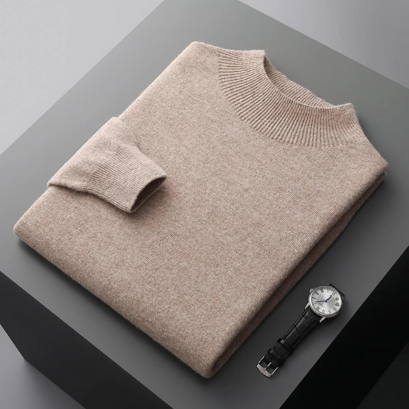 Men's Premium Mock Neck Merino Wool Pullover Sweater