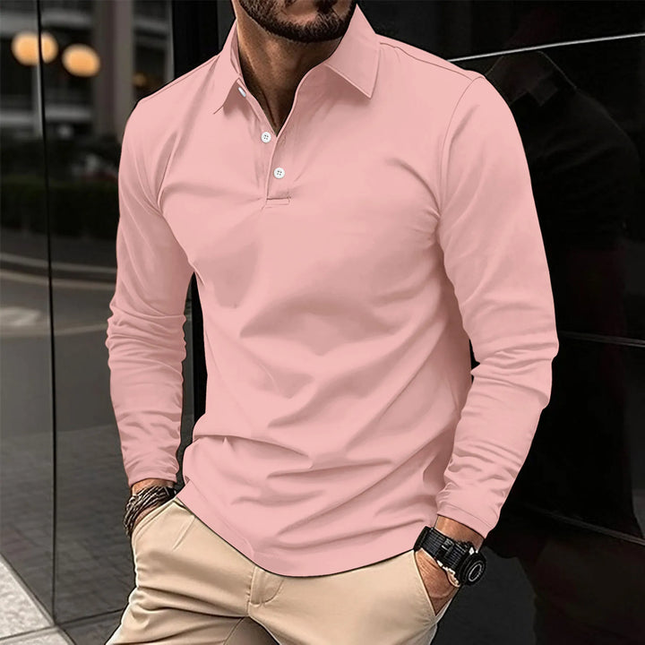 Kingston | Elegant Long-Sleeve White Polo Shirt For Men