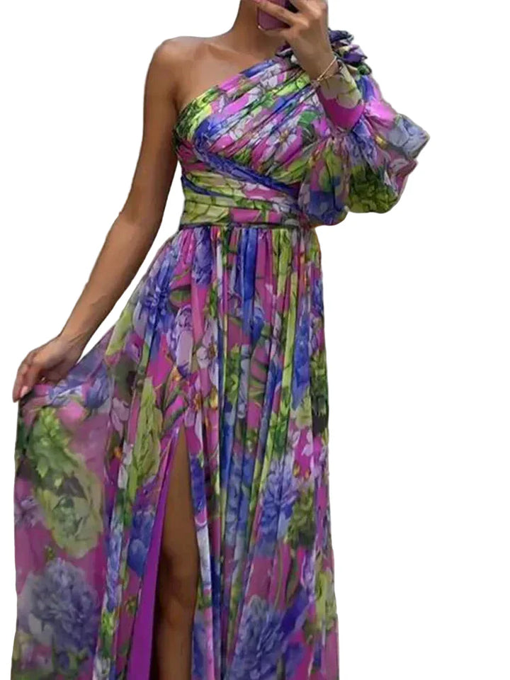 Willa | Elegant One Shoulder Floral Print Maxi Dress