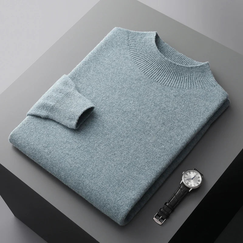 Men's Premium Mock Neck Merino Wool Pullover Sweater