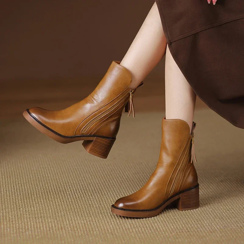 Tessa | Sleek Block Heel Ankle Boots With Double Side Zippers