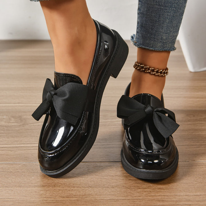 Tessa | Elegant Patent Leather Bow Loafers With Platform Sole