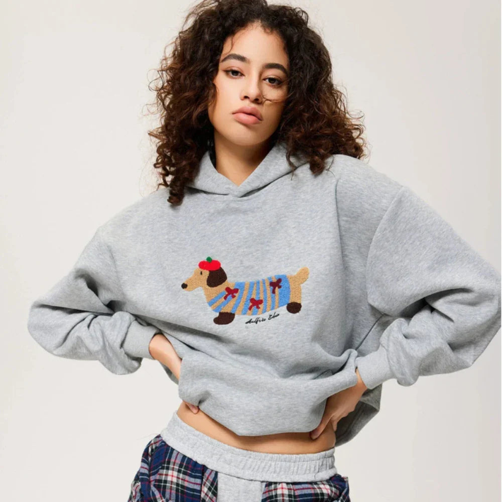 Eliza | Stylish Oversized Dachshund Embroidered Hoodie