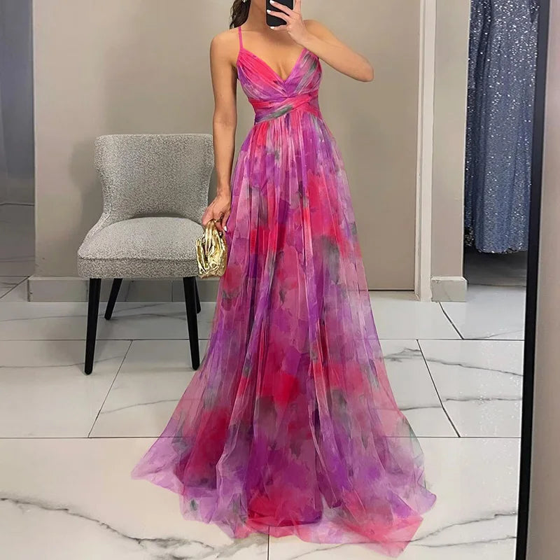Westlake | Elegant V-Neck Floral Print Maxi Dress