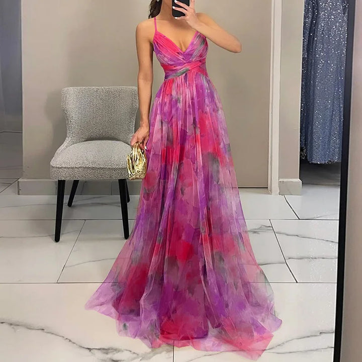 Westlake | Elegant V-Neck Floral Print Maxi Dress