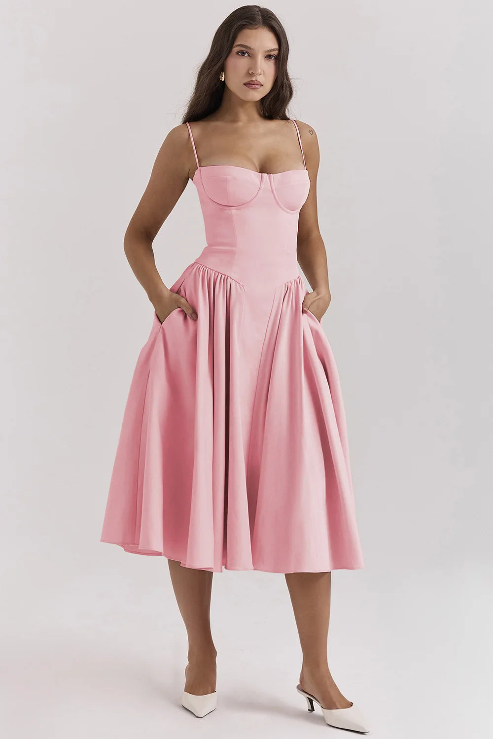 Camille | Elegant Sweetheart Midi Dress With Corset Silhouette