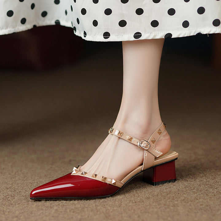 Rosanna | Studded Pointed Toe Block Heel Pumps