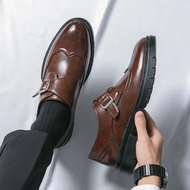 Eliana | Stylish Brown Leather Monk Strap Dress Shoes