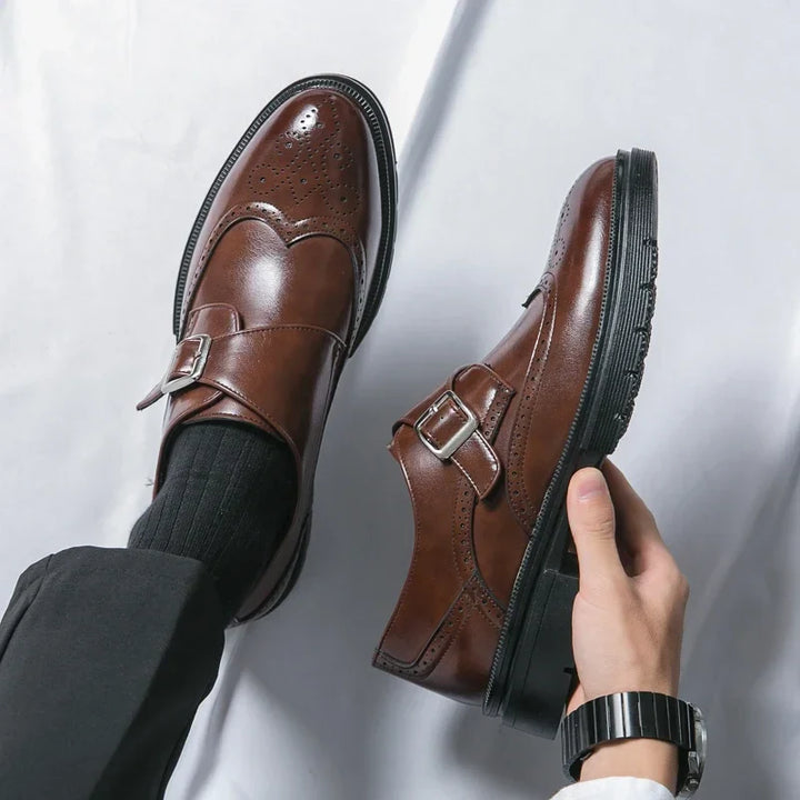 Sterling | Elegant Brown Leather Monk Strap Dress Shoes