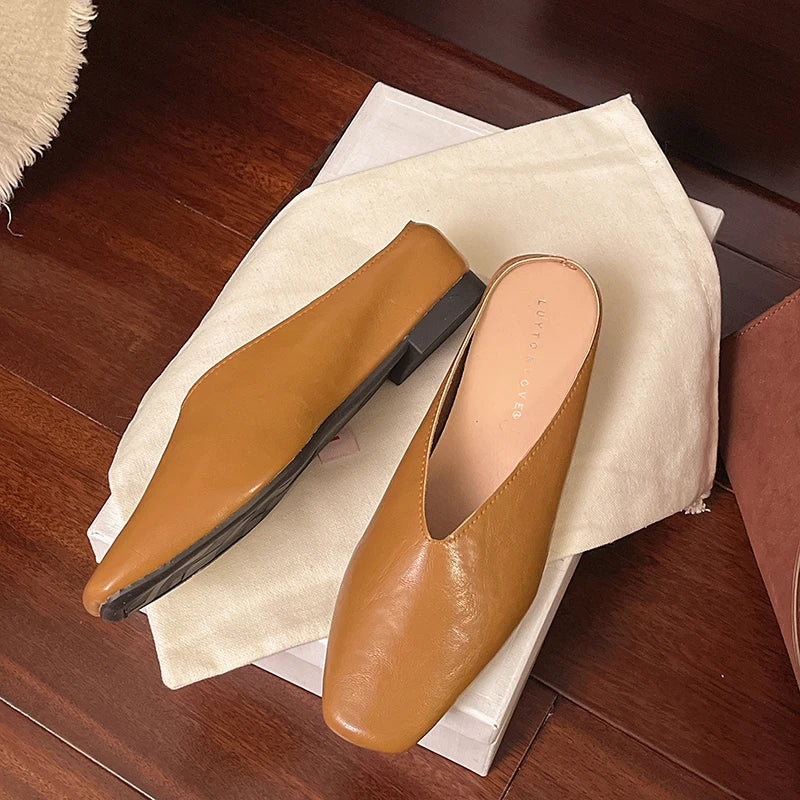 Serena | Elegant Gold Square Toe Metallic Mules With Kitten Heel