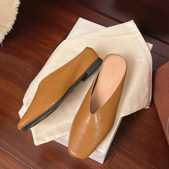 Serena | Elegant Gold Square Toe Metallic Mules With Kitten Heel