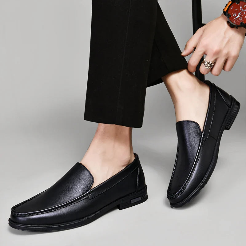 Margot | Elegant Black Genuine Leather Slip-On Loafers