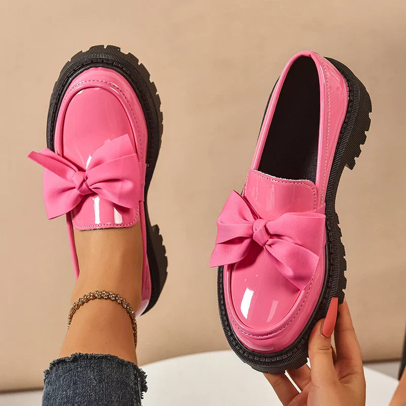 Rosalinda | Chic Pink Patent Leather Bow Platform Loafers