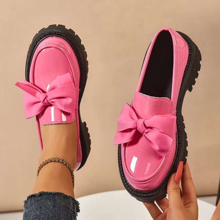 Rosalinda | Chic Pink Patent Leather Bow Platform Loafers