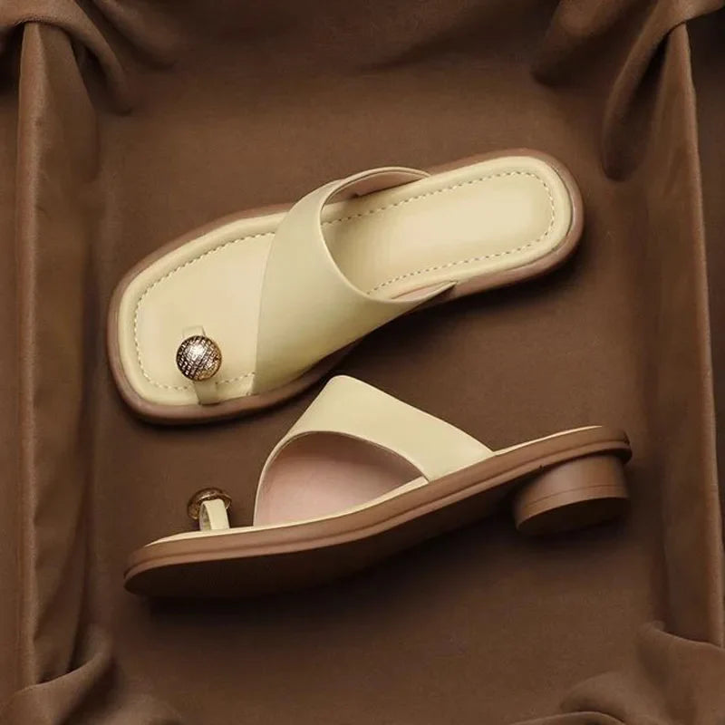 Mila | Stylish Square Toe Block Heel Leather Sandals