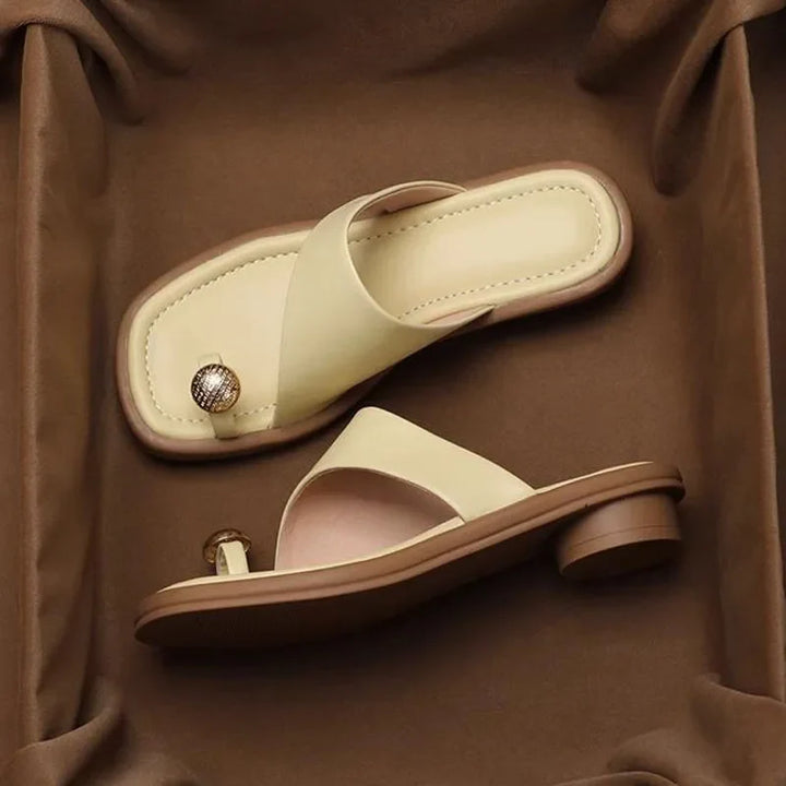 Mila | Stylish Square Toe Block Heel Leather Sandals