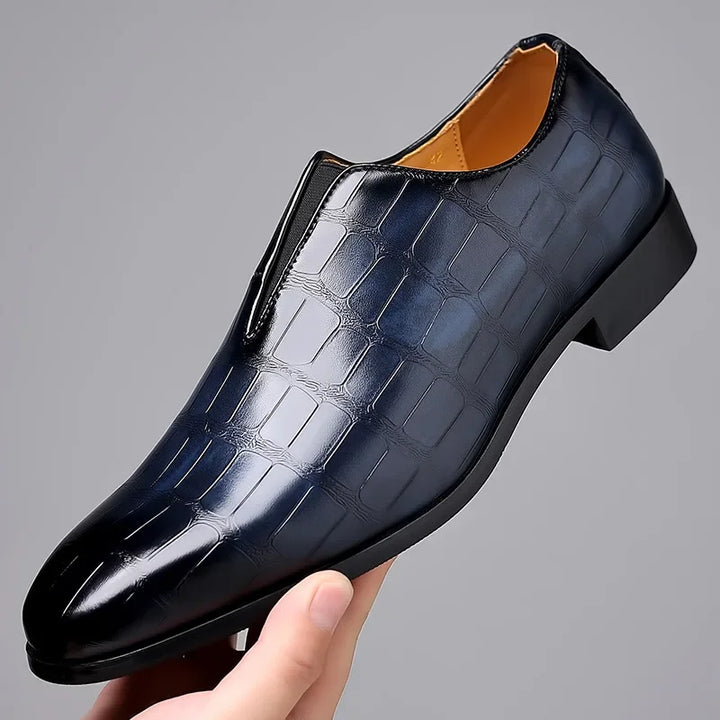Lorenzo | Elegant Crocodile Print Leather Slip-On Loafers