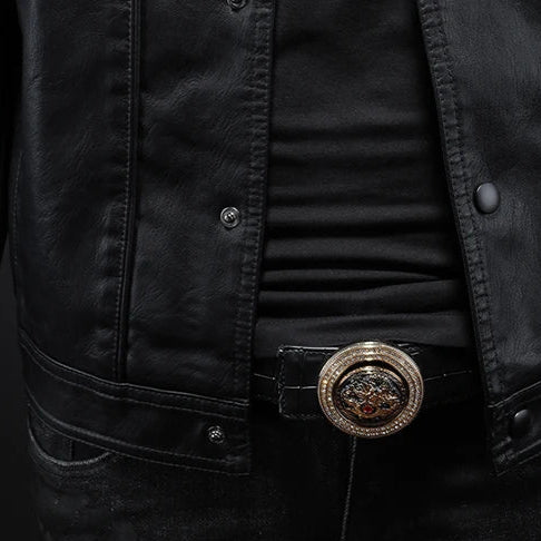 Margot | Sleek Button-Up Leather Jacket With Chest Pockets