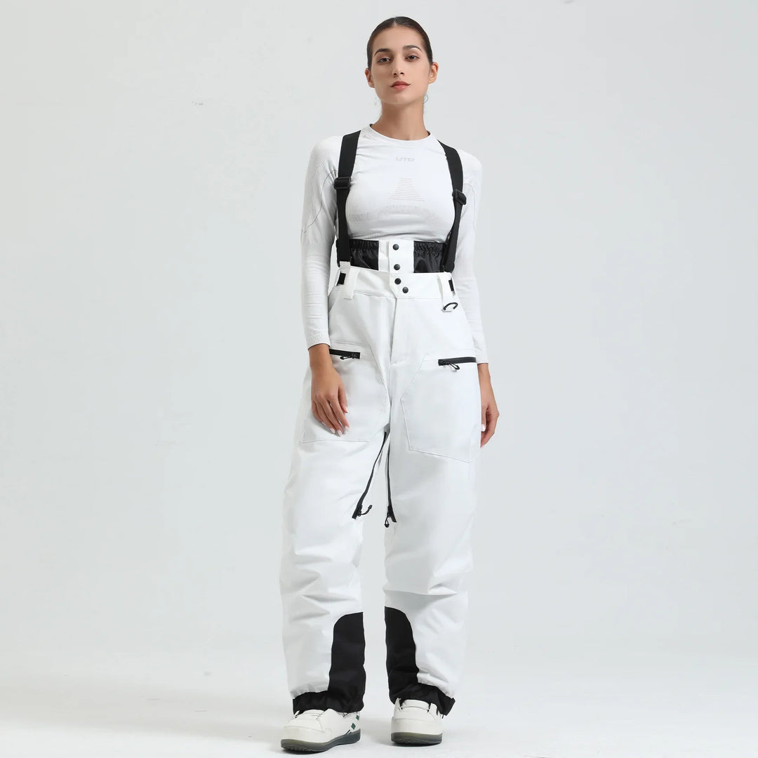 Phoebe | Stylish Unisex Beige Ski Bib Pants With Suspenders