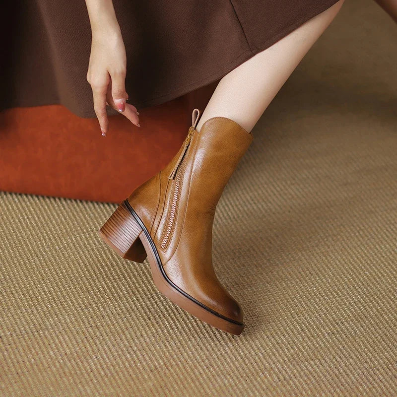 Stella | Sleek Double-Zip Block Heel Ankle Boots