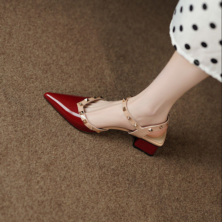 Rosanna | Studded Pointed Toe Block Heel Pumps
