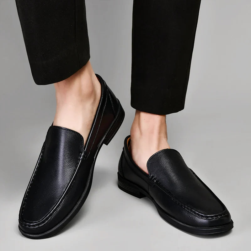 Elyse | Elegant Black Genuine Leather Slip-On Loafers For Men