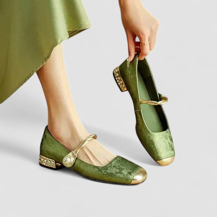 Tabitha | Chic Pearl Embellished Mary Jane Block Heel Shoes